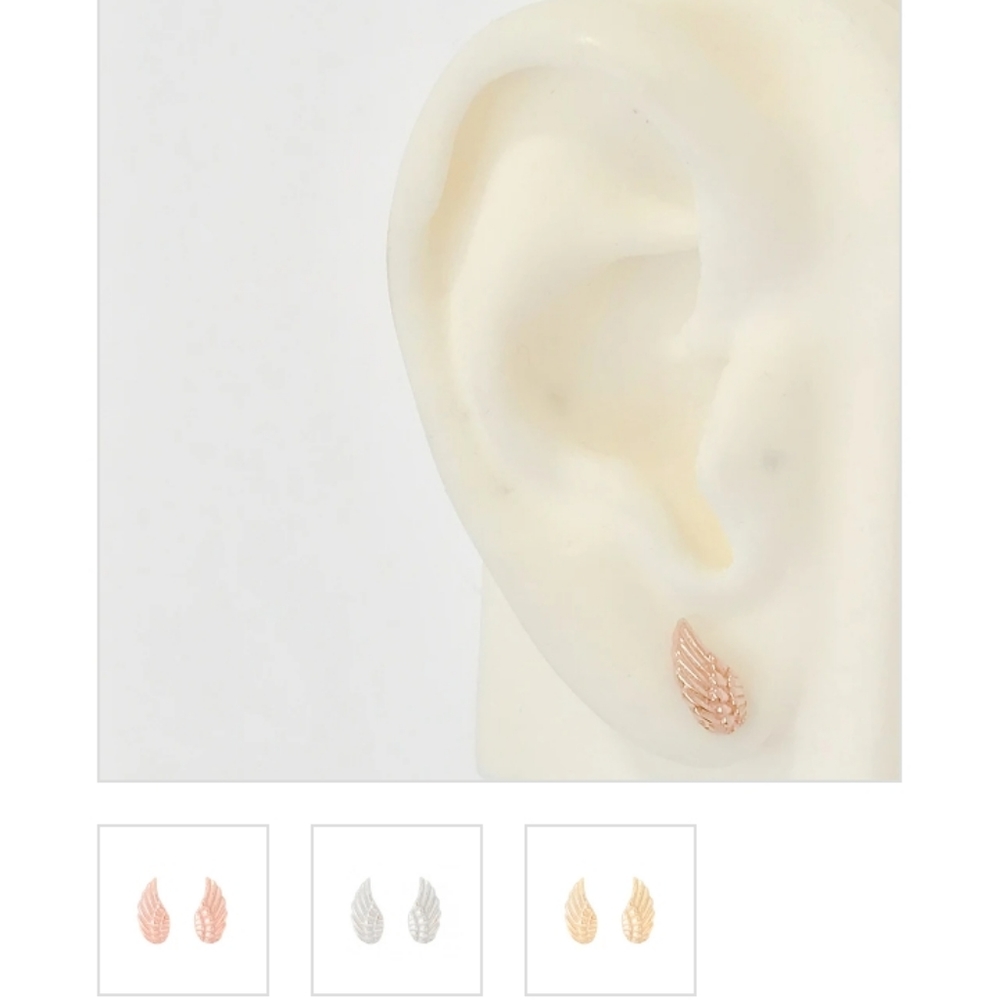 14K Rose Gold Angel Wing Stud (Genuine Gold) - Picture 2 of 6